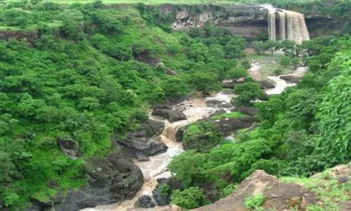 Tincha Falls waterfall near Indore during monsoon season